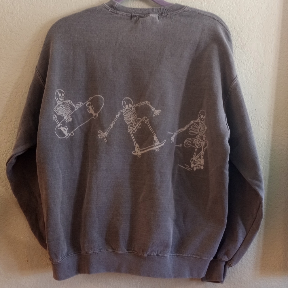 Project Social❤Urban Outfitters Whimsigoth Baggy Skeleton Skater Grey Sweatshirt - Picture 6 of 8
